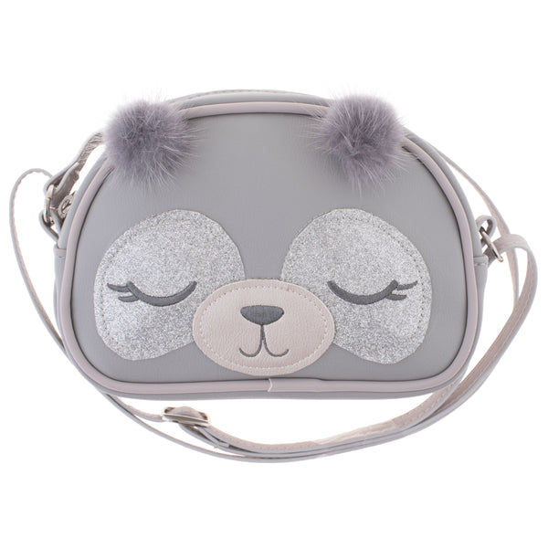 Grey panda fashion purse front view
