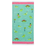 Dino beach and bath towel front view.