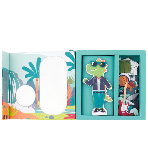 Dino and lion magnetic dress up box set open view
