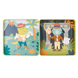 Dino and dog travel tin magnetic dress up open view