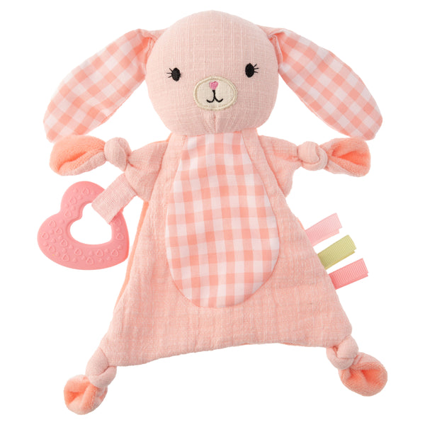Bunny baby crinkle toy front view.