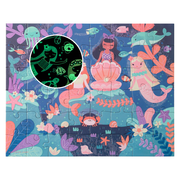 Mermaids glow in the dark puzzle assembled view. 