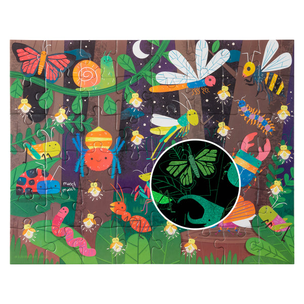 Forest bugs glow in the dark puzzle assembled view. 