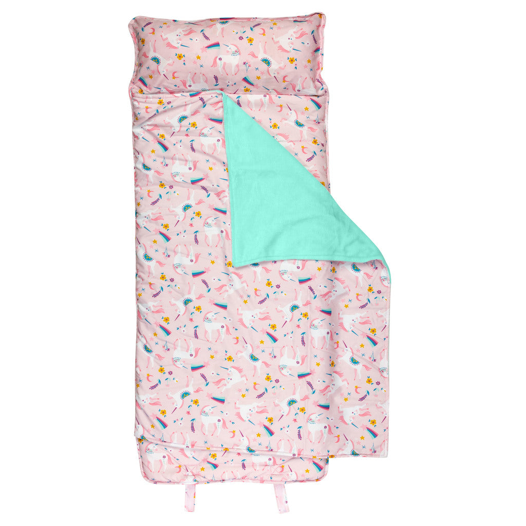 Unicorn all over print nap mat assembled view. 
