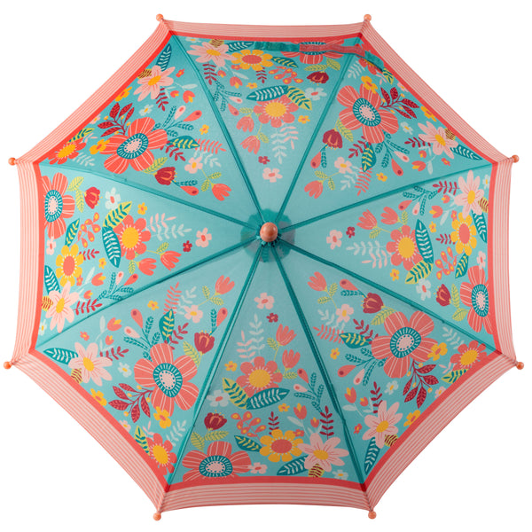 Turquoise floral umbrella top view
