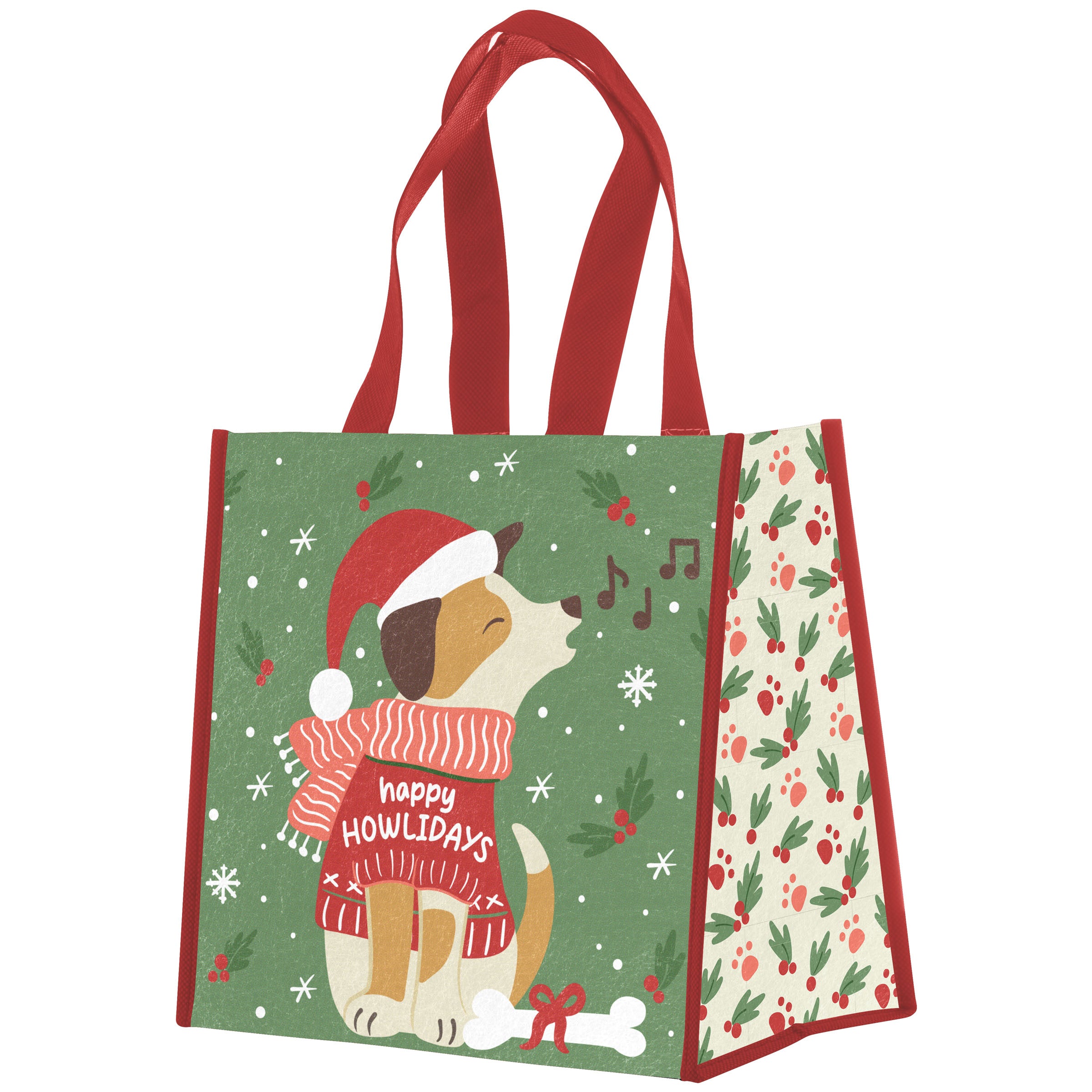 Christmas Recycled Gift Bags With Handles (12-Pack) | Medium Size 13"x10"x7", Reusable Non-Woven, Pink & Purple Holiday Designs