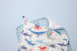 Shark muslin washcloth sets with blue background