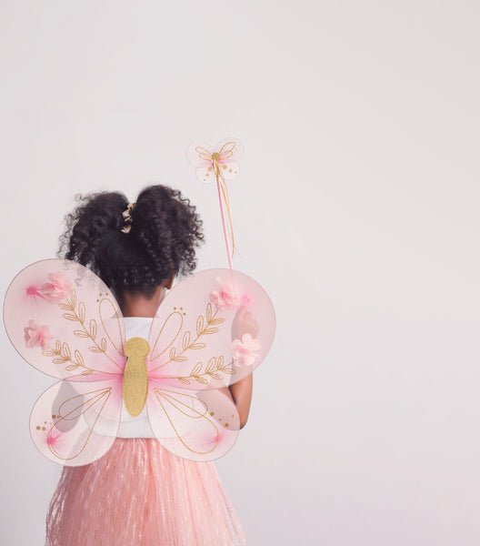 Little girl wearing Butterfly dress up wings
