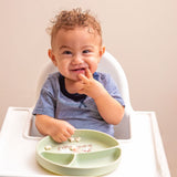 Little boy with farm suction cup silicone plate