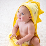 Baby wearing sun hooded bath towel