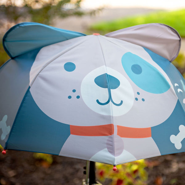 Puppy pop up umbrella outside