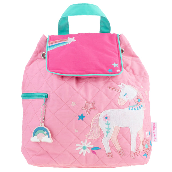 Unicorn pink quilted backpack front view