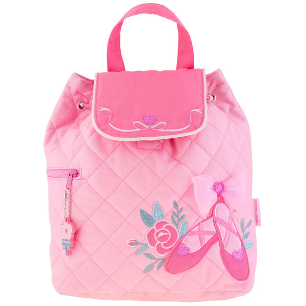 Pink ballet quilted backpack front view