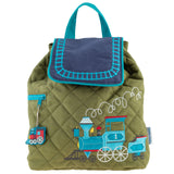 Green train quilted backpack front view