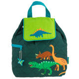Green dino quilted backpack front view