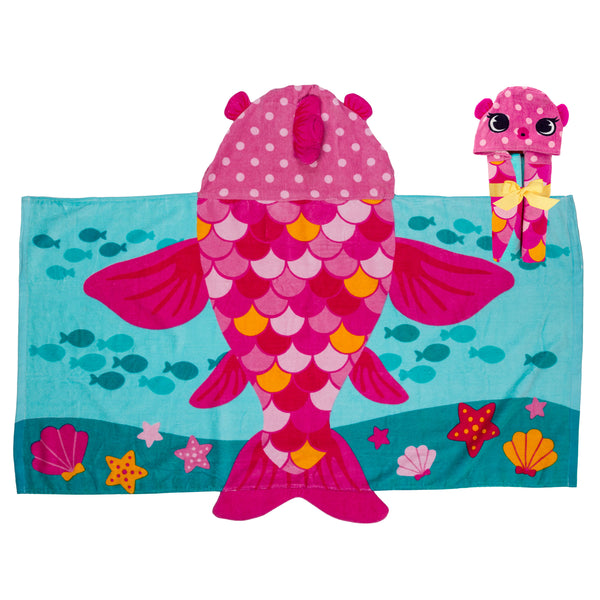 Fish pink hooded towel