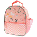 Strawberry Fields all over print backpack front view.
