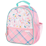 Pink Unicorn all over print lunchbox front view. 