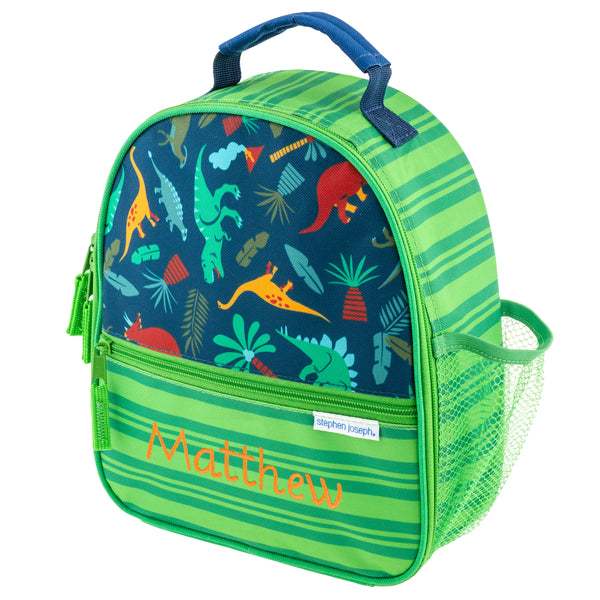 Dino all over print lunchbox personalization example. 