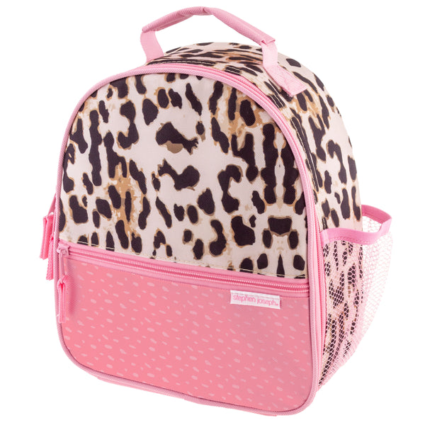 Leopard all over print lunchbox front view. 