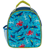Shark all over print lunchbox back view. 