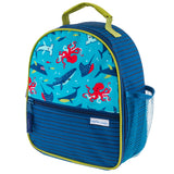 Shark all over print lunchbox front view. 