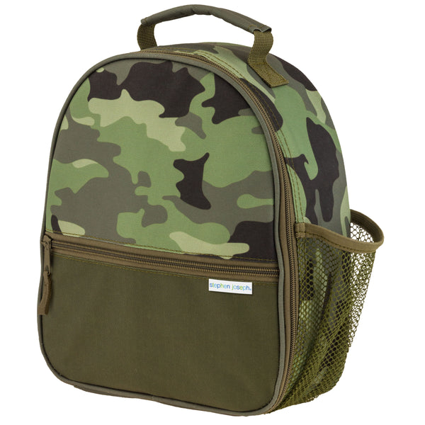 Camo all over print lunchbox front view.