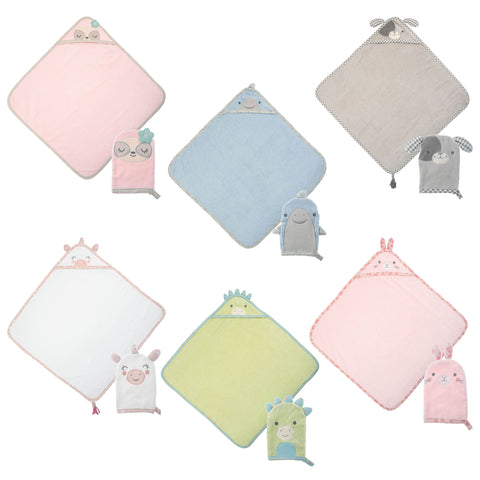 Baby hooded towel and bath mitt assortment variables view.