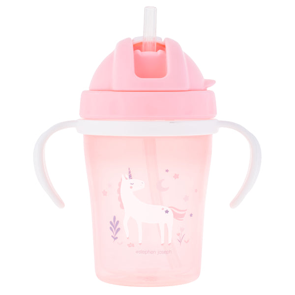 Unicorn flip top sippy cup front view