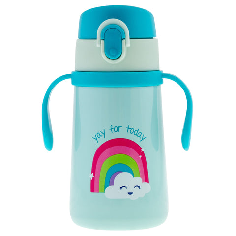 Rainbow double wall stainless steel bottle with handles front view