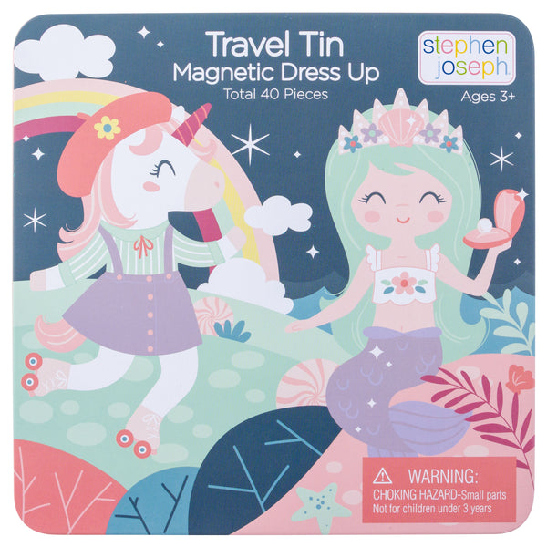 Unicorn and mermaid travel tin magnetic dress up front view