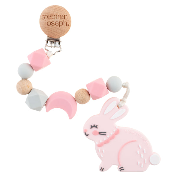 Bunny silicone teether with pacifier clip 