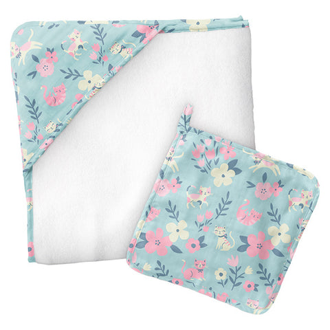 Cat muslin towel with washcloth
