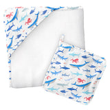 Shark muslin towel with washcloth