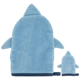Back of Shark bath mitts with finger puppet.