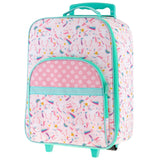 Unicorn all over print luggage back view. 