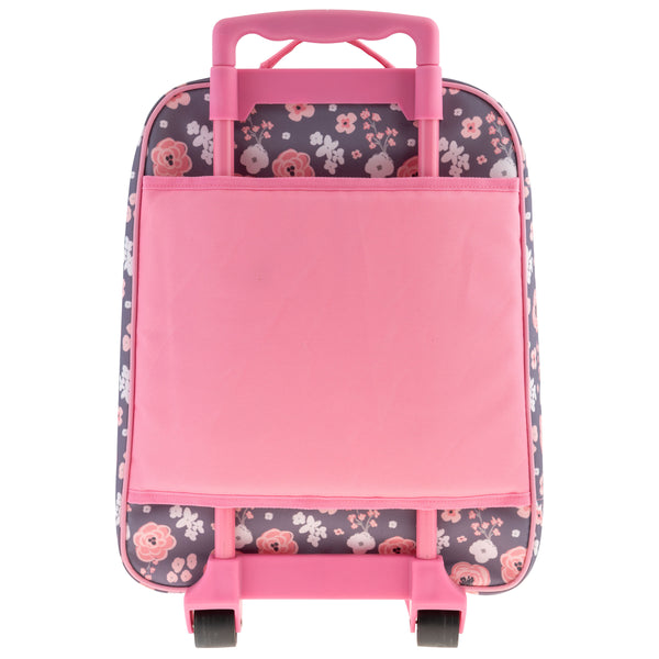 Charcoal Flower all over print luggage front view. 
