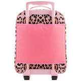 Leopard all over print luggage front view. 