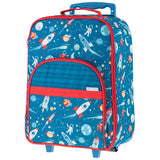 Space all over print luggage back view. 