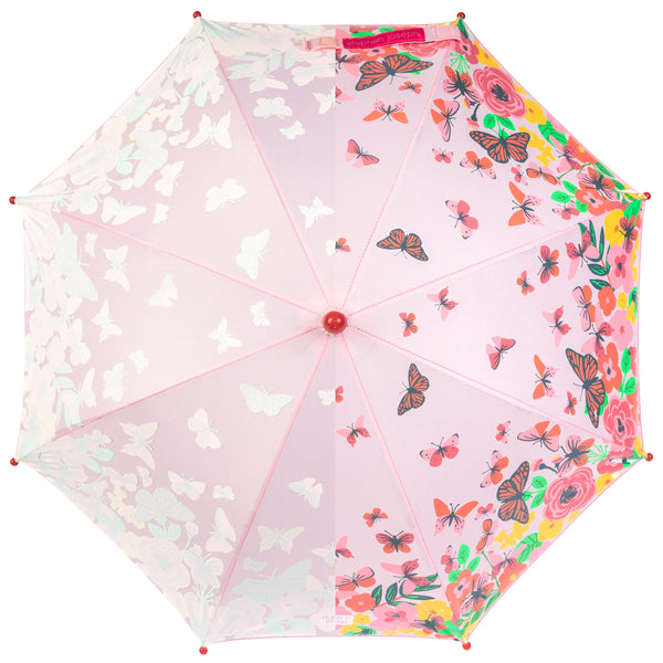 Butterfly floral color changing umbrella top view.