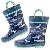 Navy shark rain boots