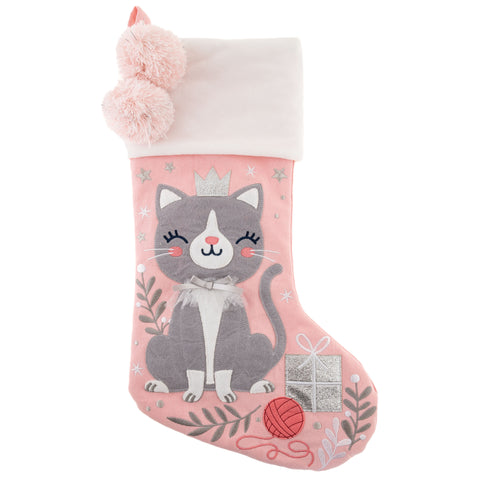 Cat embroidered stocking front view