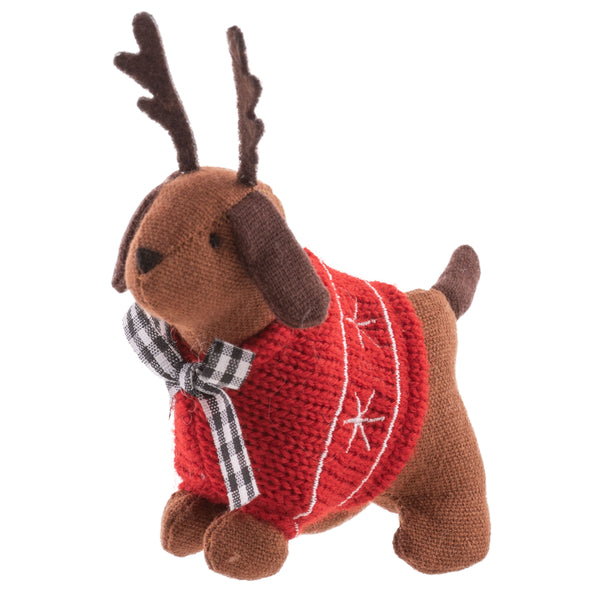 Reindeer red linen ornament side view