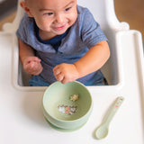 Little boy with farm silicone bowl 