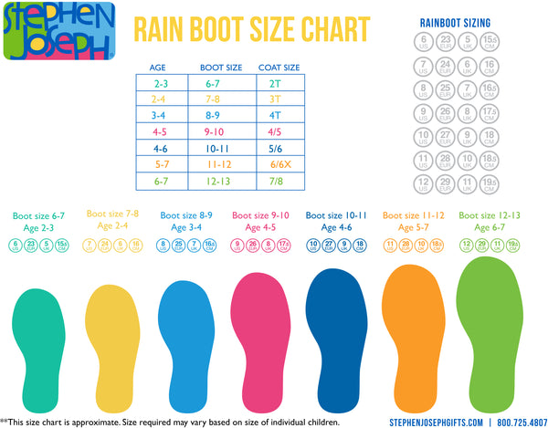 Rain boots size chart